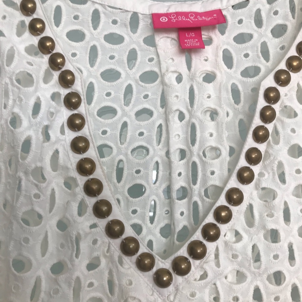 Lilly Pulitzer White Eyelet Blouse with Gold Accents